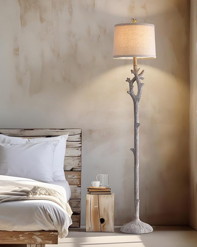 OYEARS Retro Farmhouse Floor Lamp for Living Room Rustic Standing Lamps Tree Trunk Deco Modern Country Vintage Wood Floor Lamp（Brown）