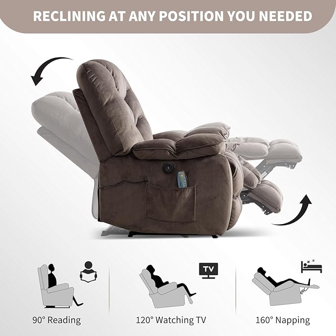 Oversized Power Recliner Chair with Massage and Heat Set of 2, 41" Wide Electric Reclining Chairs with USB Port, Breathable Fabric Overstuffed Reclining Sofa for Living Room Bedroom