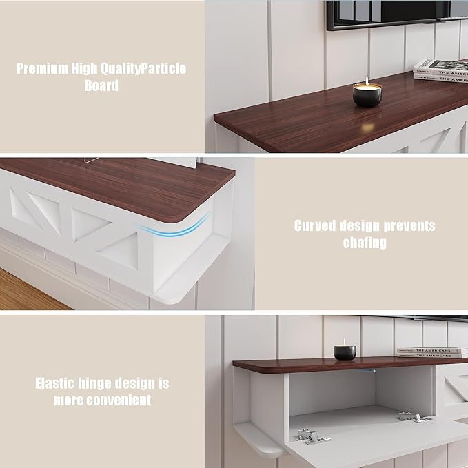 White Floating TV Stand for 43 55 65 70 inch TV, Entertainment Center Media TV Console Shelf and Storage Drawers for Wall for Living Room Bedroom (White Floating TV Stand)