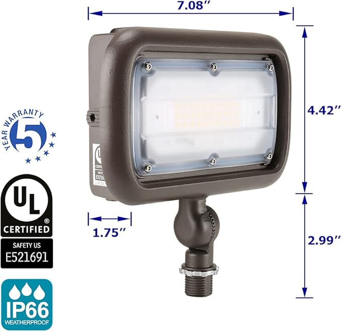 LED Flood Lights - 30W UL Listed, 3300 Lumen Landscape & Security Lights, 5000K Waterproof, 120-277V Outdoor Garden Light, 5 Year Warranty