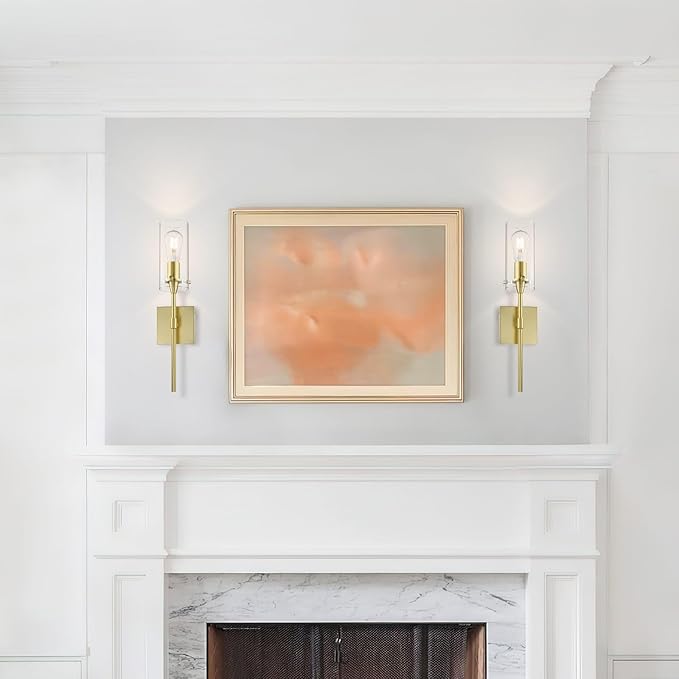 XiNBEi Lighting Gold Wall Sconce Modern Single Bathroom Sconce Light with Clear Glass Brass Wall Light Fixtures for Vanity & Living Room