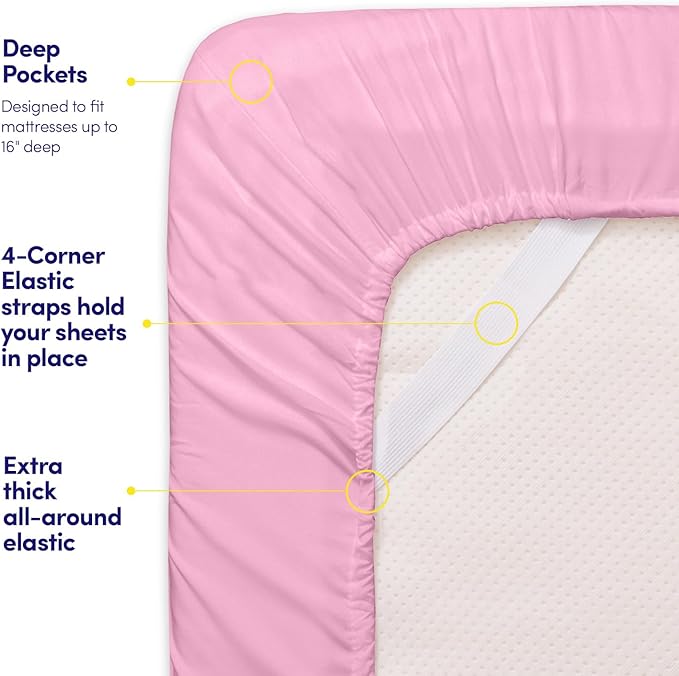 1500 Supreme Collection Twin XL Sheet Sets Pink - 3 Piece Bed Sheets and Pillowcase Set for Twin XL Mattress - Extra Soft, Elastic Corner Straps, Deep Pocket Sheets, Twin XL Pink