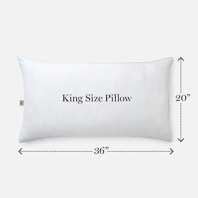Martha Stewart Classic Bed Pillows King Size Set of 2 - Down Alternative Fluffy Cooling Pillow for Back, Stomach or Side Sleepers, Memory Foam-Like Fiber Fill, 20" x 28", White