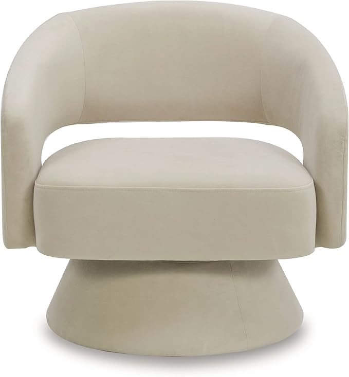 CHITA Swivel Accent Chair Armchair, FSC Certified Velvet Barrel Chair for Living Room Bedroom, Cream