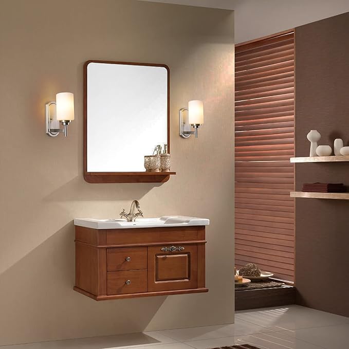 Modern Wall Sconces Set of 2, Bathroom Vanity Lights with White Frosted Glass, Wall Lighting Fixtures Satin Nickel for Entryway Over Mirror Living Room Bedroom