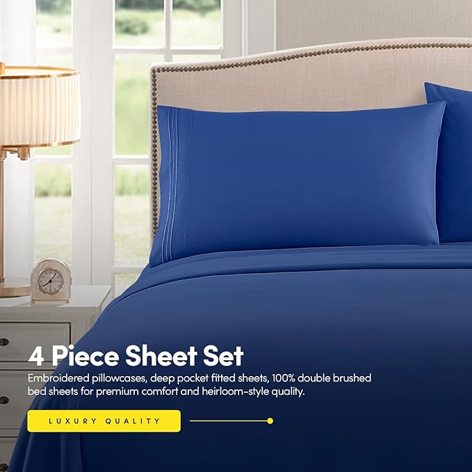 1500 Supreme Collection RV Short Queen Sheets Set, Royal Blue - Short Queen Bed Sheets for RV Camper Mattress, 1500 Supreme Collection Soft Sheets, RV Queen Size, Royal Blue