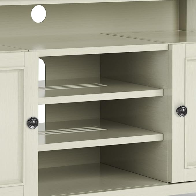 SIMPLIHOME Amherst 54-inch Wide Solid Wood TV Stand in Antique White, Transitional-Style Media Console for Living Room with Adjustable Shelves and Cable Management