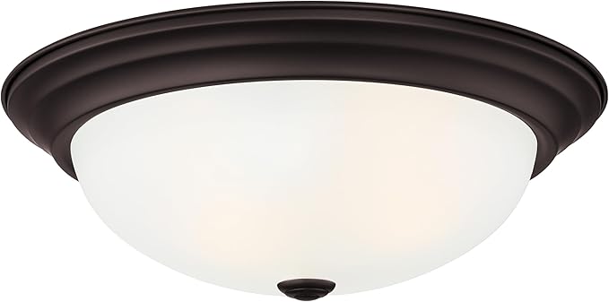DESIGNERS FOUNTAIN Reedley 2-Lights Flush Mount Ceiling Light, 11 Inch Lighting Fixture for Kitchen, Bedroom, Bathroom, and Hallway, Oil Rubbed Bronze with Etched Glass, 1257S-ORB-W