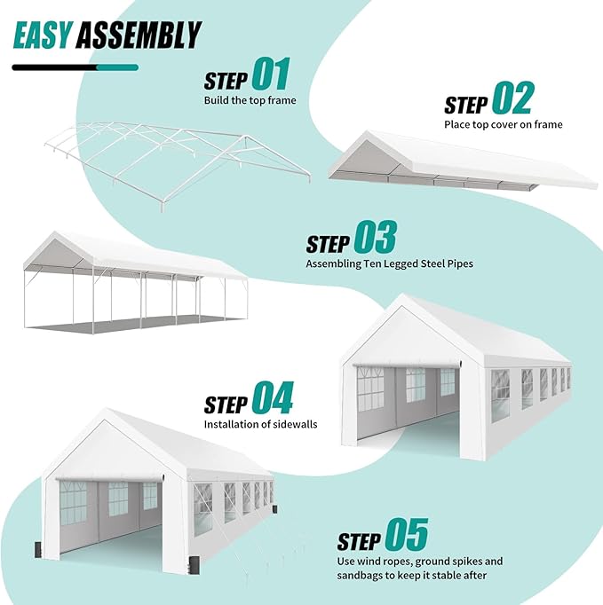 Heavy Duty Carport, Spacious 20x40 Outdoor Shelter Portable Garage, Waterproof Canopy with Easy Assembly & All-Weather Protection