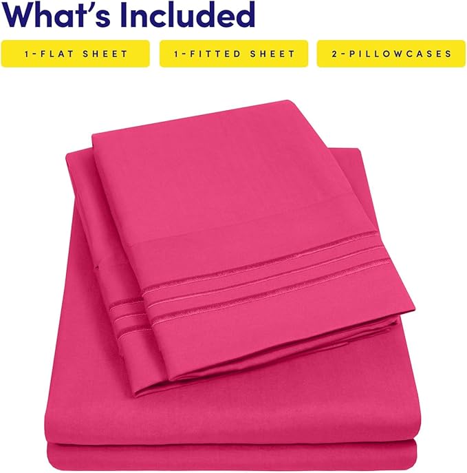 1500 Supreme Collection Full Sheet Sets Fuschia - Luxury Hotel Bed Sheets and Pillowcase Set for Full Mattress - Extra Soft, Elastic Corner Straps, Deep Pocket Sheets, Full Fuschia