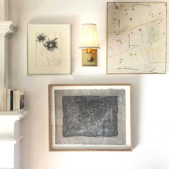 Wall Sconce 1-Light Fixture Antique Finish with Linen Fabric Shade, E26 Hardwired Indoor Wall Light for Vanity Bathroom Living Room Bedside Nightstand Light