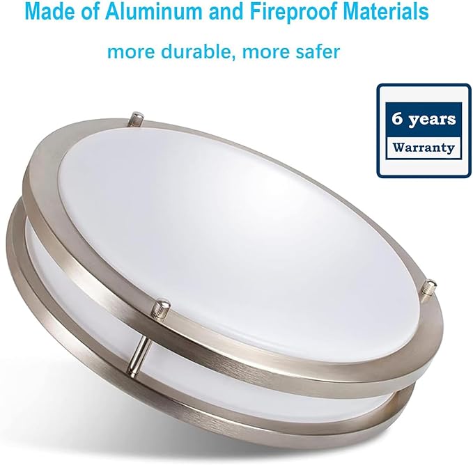 48W Dimmable LED Ceiling Light Fixture, Flush Mount Light Fixture for Kitchen, Bathroom, Bedroom, Garage, 5000 Lumens, 500W Equivalent, 13.2in, Daylight 5000K, Brushed Nickel