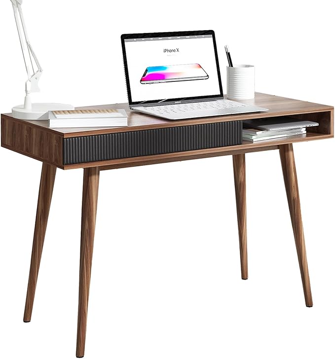 Artswish Mid Century Modern Office Desk with Drawer - Simple Writing Desk for Home Office, Walnut