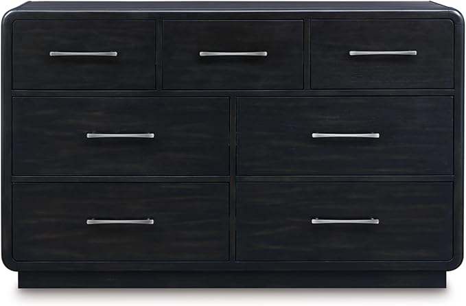 Signature Design by Ashley Rowanbeck Modern 7 Drawer Dresser with Felt-Lined Top Drawer and Safety Stop for Bedroom, Black
