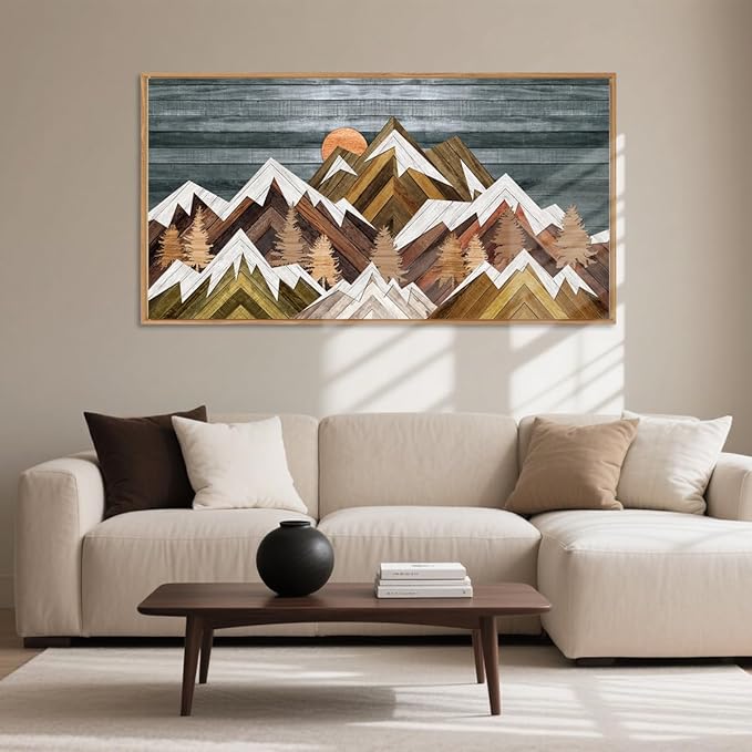 BINCUE Boho Mountain Wall Art Framed Mountain Landscape Canvas Artwork for Living Room Bedroom Bathroom Office 20x40 Inch