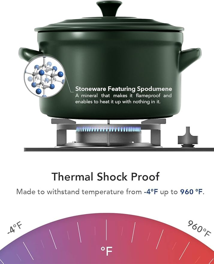 LE TAUCI 3 qt Ceramic Dutch Oven for Bread Baking with Silicone Sling- Lightweight, Non-Toxic, No Seasoning Needed- Oven, Microwave & Dishwasher Safe, Ideal for Home Bakers & Beginners, Forest Green