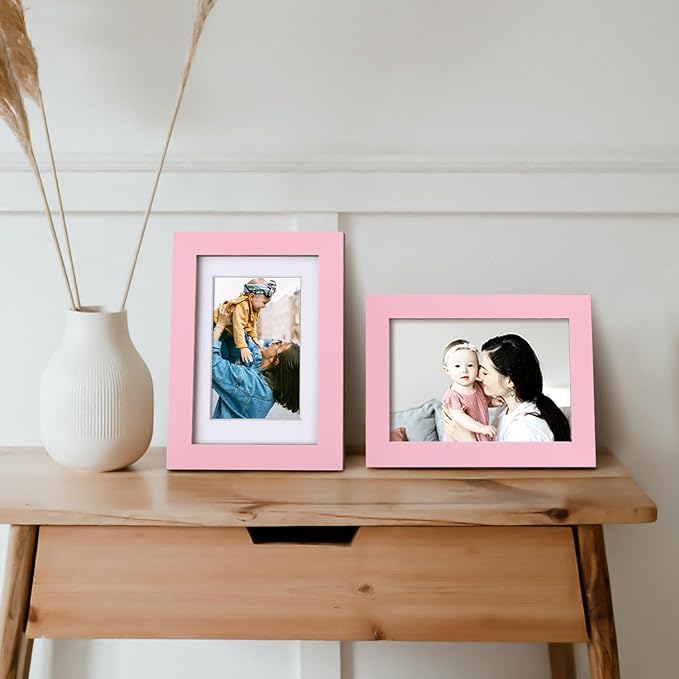 Egofine 4x6 Picture Frame with Plexiglass, Display Pictures 3.5x5 with Mat or 4x6 Without Mat for Tabletop and Wall Mounting, Pink