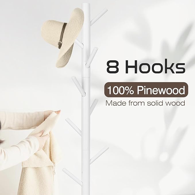 2 PCS Coat Rack, Freestanding Coat Rack with 8 Hooks and 3 Adjustable Size Tree Coat Racks for Bedroom, Hallway, Entrance, Office, for Hats, Coats, Scarves, Handbags
