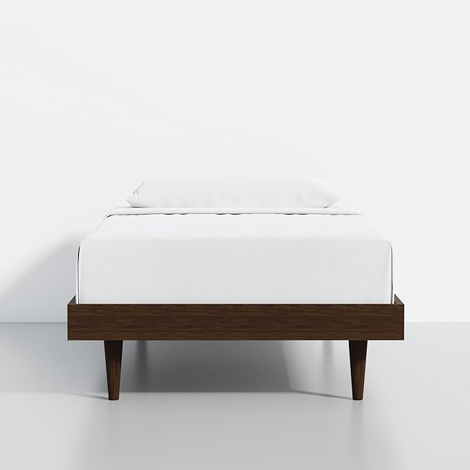 HavenWood Modern Solid Wood Platform Bed Base with Inset Wood Legs – No Box Spring Needed,Fast Assembly – Twin Size in Walnut (No Headboard)
