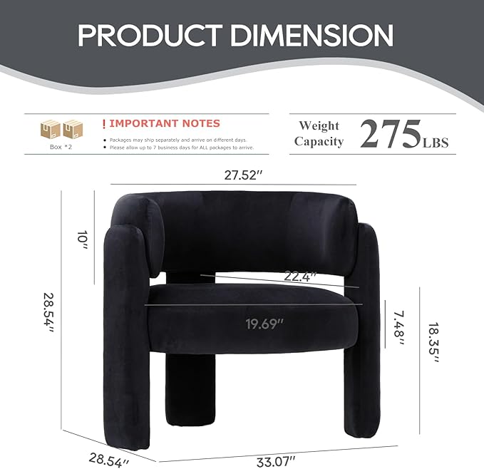 COLAMY Modern Velvet Accent Chairs Set of 2, Upholstered Barrel Chairs, Comfy Side Arm Chairs with 3 Legs for Living Room, Bedroom, Reading, Black