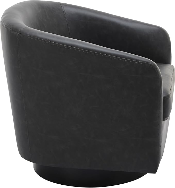 UIXE Faux Leather Swivel Accent Chair, Upholstered Barrel Chairs for Living Room, Small Club Chair Modern Single Sofa Bedroom Reading Seat - Black, Set of 4