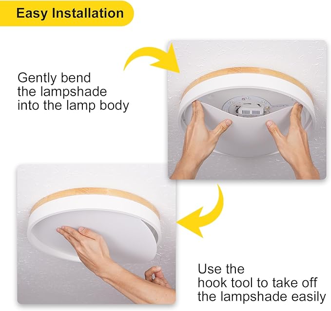 Modern Wood Ceiling Light, White LED Close to Ceiling Lighting Fixtures, Round Flush Mount Ceiling Lamp for Kitchen Bedroom Bathroom Laundry Room Nursery Room Hallway（15.74 Inch）