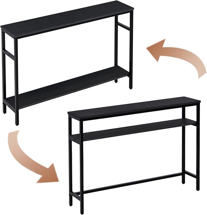 Narrow Console Table, 47 Inch Sofa Table with Adjustable Shelf, 2-Tier Long Skinny Table for Hallway, Entryway, Living Room, Foyer, Black
