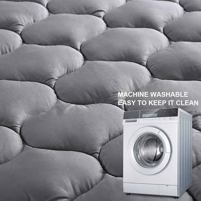 LEISURE TOWN Full Mattress Pad Fitted Quilted Cotton Mattress Cover Cooling Soft Pillow Top Mattress Topper with Down Alternative Filling Mattress Protector with 8-21 Deep Pocket (54x75 Inches Grey)