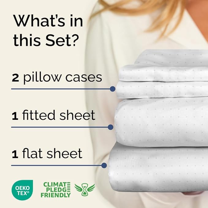 Light Blue Polka Dots Sheet Set - 1 Flat & 1 Fitted Sheet & 2 Pillowcases w/ Deep Pockets - Polka Dot Bedding - Ultra-Soft, Wrinkle & Fade Free - Comfy, Cozy, Breathable and Cooling - Queen Size