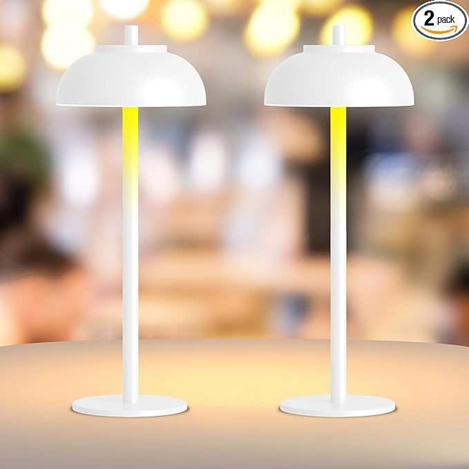 White Table Lamp Set of 2 Rechargeable,Table Lights Battery Operated-IP65 Waterproof-for Outdoor Patio/Restaurants/Home/Dinner/Table Lighting-Touch Control & Dimmable