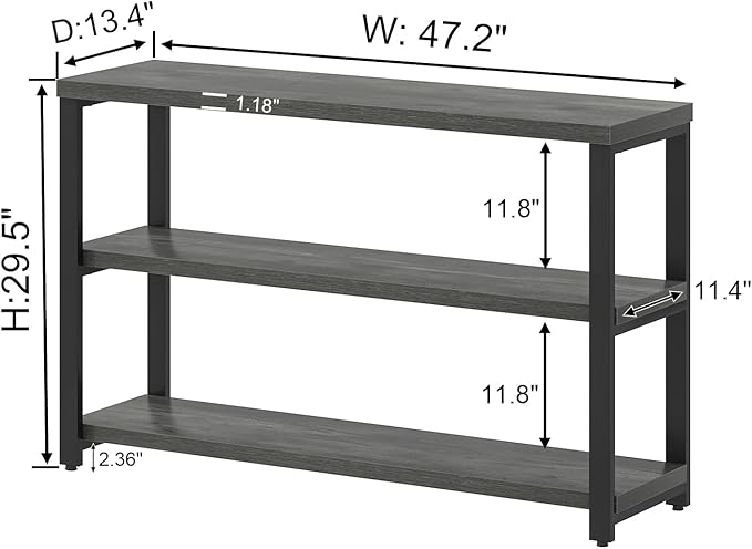 EXCEFUR Rustic Console Tables for Entryway, Sofa Table with 3 Tier Storage Shelves, Couch Table for Living Room Hallway, Industrial Grey