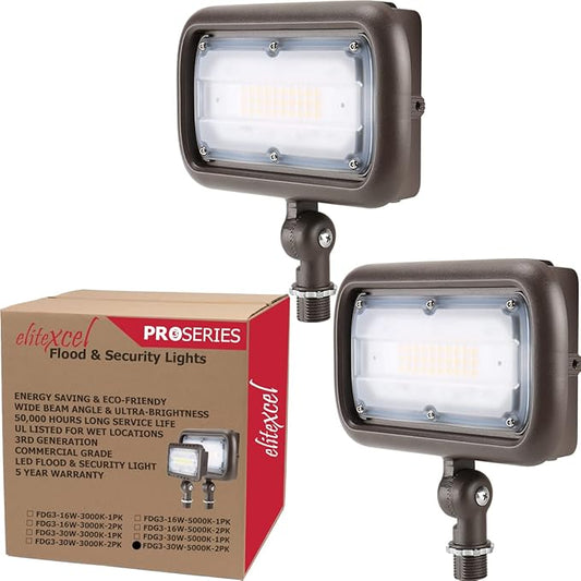 LED Flood Lights - 30W UL Listed, 3300 Lumen Landscape & Security Lights, 5000K Waterproof, 120-277V Outdoor Garden Light, 5 Year Warranty