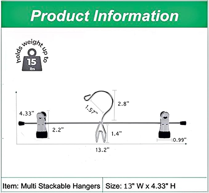 Amber Home 12 Pack Heavy Duty Add on Metal Pants Skirt Hangers, Stackable Add-on Metal Clothes Hangers with 2-Adjustable Clips, Cascading Clip Hangers Space Saving for Jeans, Slacks