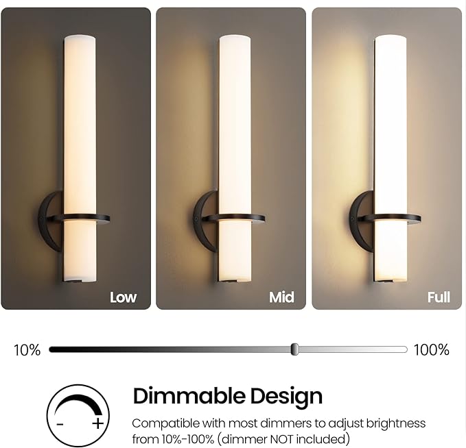Black Wall Sconces, 18 inch Modern Wall Sconces Set of Two 18W 3000K LED Dimmable Bathroom Sconces with Acrylic Shade Indoor Wall Lights for Bedroom Living Room Hallway Stairway