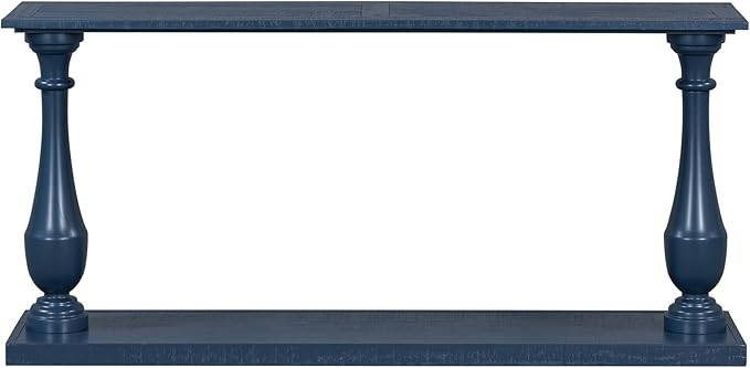 63 Inch Console Table with 2 Vase-Leg, Vintage Wood Grain Sofa Table Behind Couch, Narrow Entryway Accent Table for Living Room, Entrance, Hallway, Foyer, Bedroom, Apartments, Blue