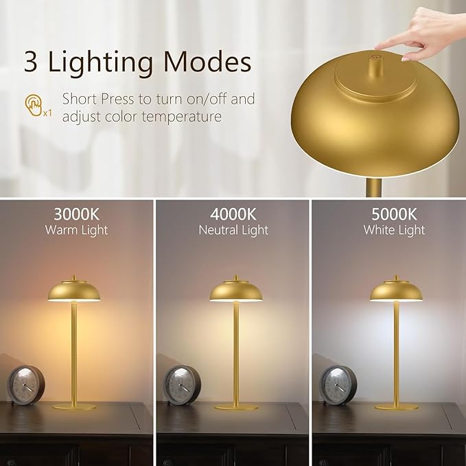 2 Pack Gold Led Cordless Table Lamps Rechargeable,Cordless Touch Lamp Battery Operated-Waterproof-for Outdoor Patio/Restaurants/Home/Dinner