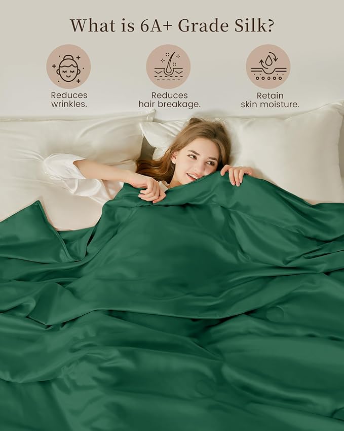 THXSILK Silk Blanket, 100% Mulberry Silk Cooling Throw, Soft and Lightweight Blanket for Bedroom, Sofa, Travel, All-Season (Emerald Green, 53"x70")