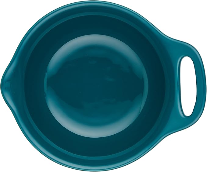 Rachael Ray Ceramics Nesting Mixing Bowl Set with Pour Spout, 1 Quart and 2 Quart, Teal