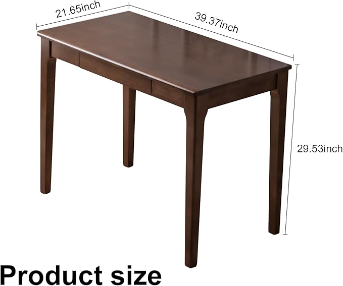 Solid Wood Desk, Gaming Study Home Office Desks for Work, Student PC Desk for Bedroom, Small Computer Desk for Small Spaces, Easy to Assemble (Walnut Color, 39inch)