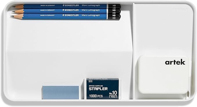 BLUE GINKGO Desk Tray – Korean-Made Organizer for Notes, Pens, Pencils, and Accessories (Double-sided, White)