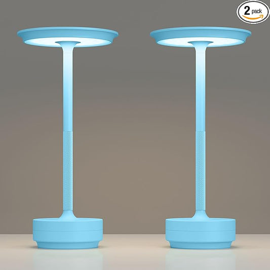 2 Pack Rechargeable Cordless Table Lamps, Portable 5000mAh Outdoor Table Light, 3 Color Stepless Dimming LED Table Lamp with Memory Function, for Home/Dinner/Patio/Restaurant.(Blue)