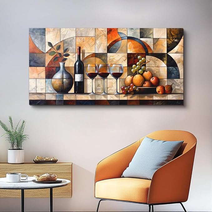 PHAOHUAXM Large Canvas Wall Art For Living Room Office Restaurant Wall Decor For Bedroom Abstract Wine Glass Oil painting Framed Decor Printing Artwork Farmhouse Home Decor Mural Aesthetics 30"X60"