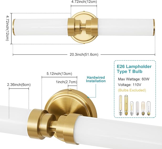 Bathroom Light Fixtures, Gold Wall Sconce with Milk Glass Shade, Modern Vanity Light Up and Down Sconces Wall Lighting - Bulb Not Included