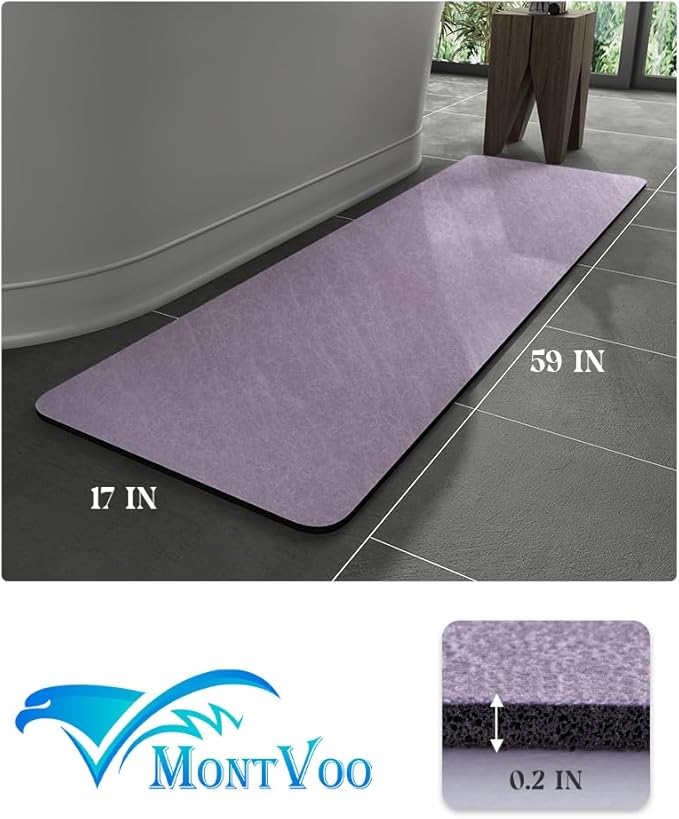 MontVoo -Bath Mat Rug-Rubber Backing Non Slip Quick Dry Absorbent Thin Bathroom Rugs Fit Under Door-Faux Suede Surface Bathroom Floor Mats-Shower Rug for in Front of Bathtub Shower Lavender 17"x59"