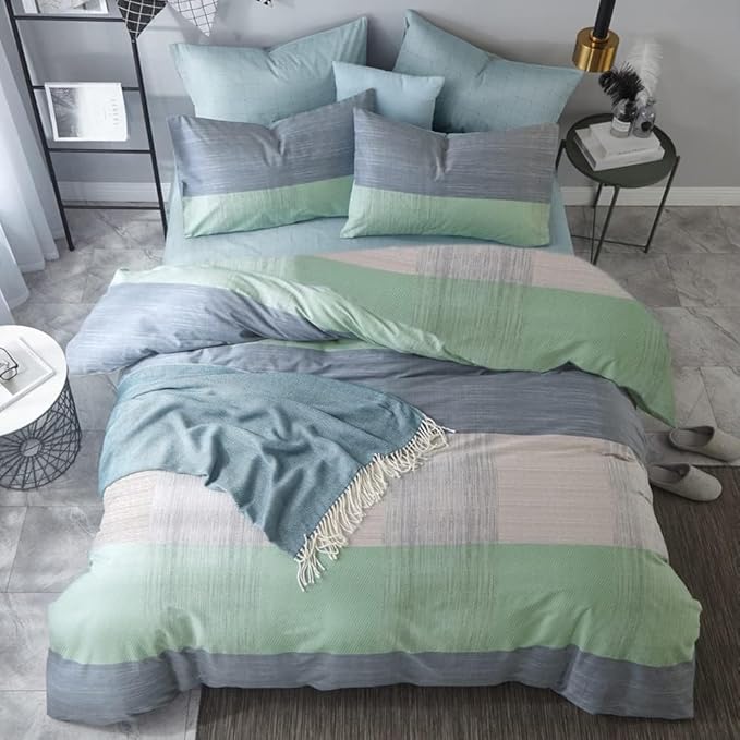 mixinni Simple Patchwork Print Comforter Set Full Size Bed Fluffy Blue Mint Green Geometric Pattern Comforter for Boys Women and Men, 1 Modern Comforter and 2 Pillowcases for All Season-Full Size