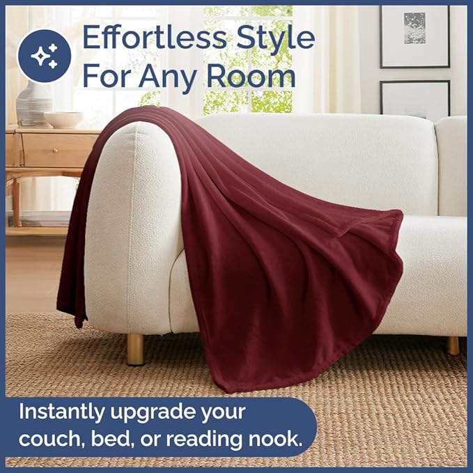 Ultra Soft Fleece Blanket Throw Size - Flannel Fleece Luxury Throw Blanket - Lightweight for Couch Bed Chair - Thick, Warm & Breathable - All Season Cozy Fuzzy Anti-Static Microplush Bedding, Burgundy