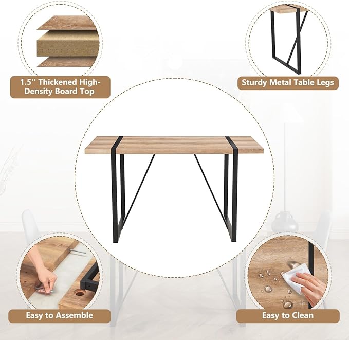 4 Chair Dining Table Set，Dinner Table Set for 4，55'' Kitchen Table and Suede Nap Fabic Chairs Set of 4, 5 Piece Dining Table Set for Kitchen Dining Room