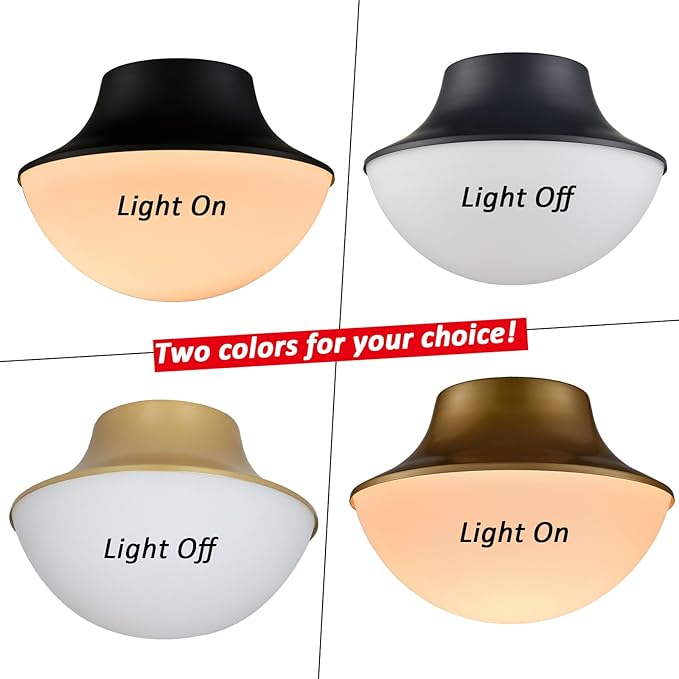 Modern Gold Semi Flush Mount Ceiling Light Fixture Brass Orange Round Bowl Shape Milk Glass Light Fixture Ceiling Mount for Bathroom Bedroom Hallway Entrance Staircase Office Living Room