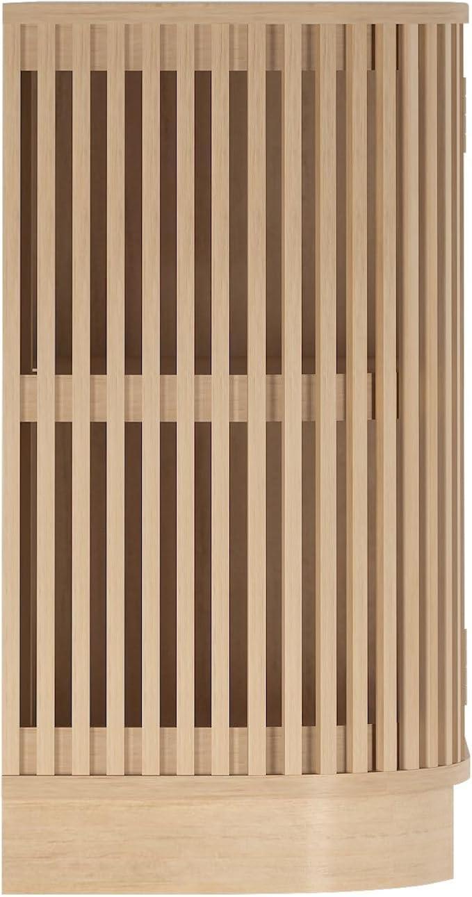 Plank+Beam Contour Wood TV Stand, Two Door Solid Wood Entertainment Console with Storage, 59" L x 16" W x 30" H, Blonde