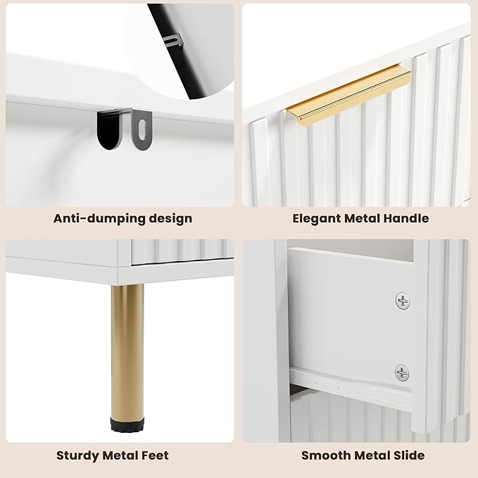 White 6 Drawer Dresser for Bedroom, Fluted 47.2" Wide Modern Chest of Drawers with Deep Drawers, Long Large Double Dresser TV Stand for Living Room, Hallway, Kids Room